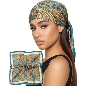 35” Satin Head Scarf for Women Blue